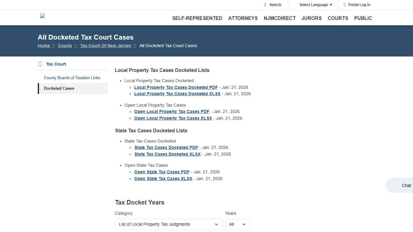All Docketed Tax Court Cases | NJ Courts